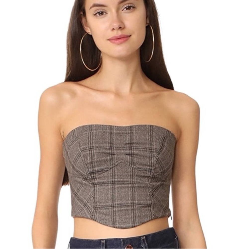 Free People structured corset brown plaid crop top